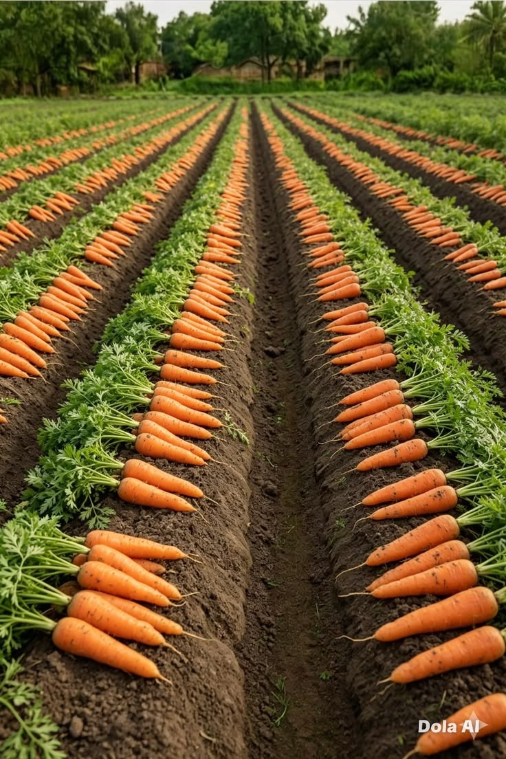 Rows of fresh carrots in the field at BV Farms