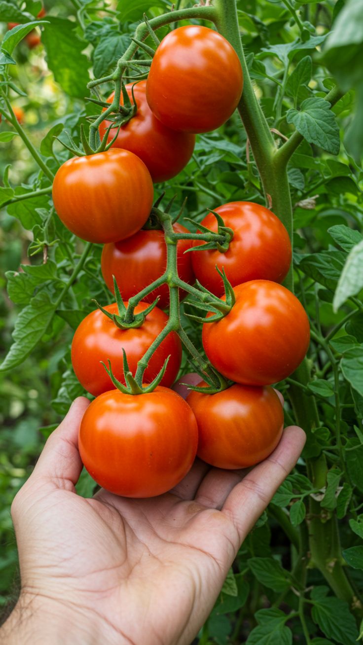 Hand picking ripe tomatoes from the vine at BV Farms