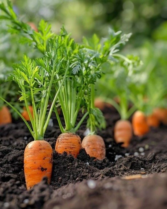 Fresh carrots growing in rich soil at BV Farms